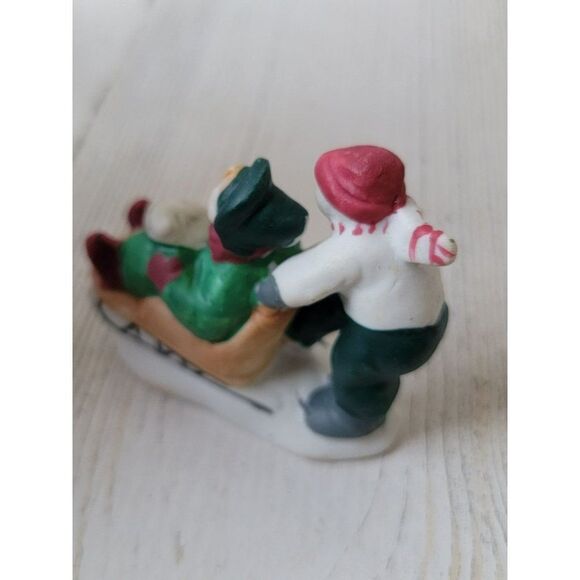 Lemax kid snow sledding cat sleigh Village accessory Xmas decor - Picture 3 of 5